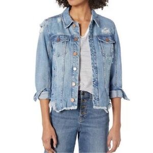 BLANKNYC Distressed Denim Jacket Raw Hem Blue Jean Jacket Size L Urban Casual